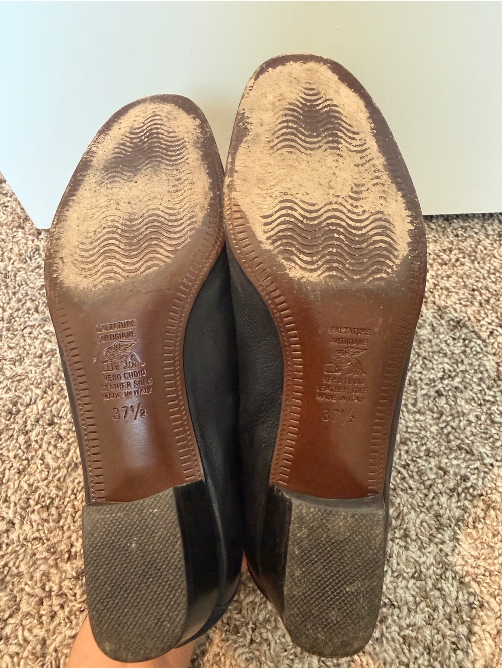 Vintage Black Leather Ballet Flats with Gold Buckle Accent low block heel - Picture 3 of 8
